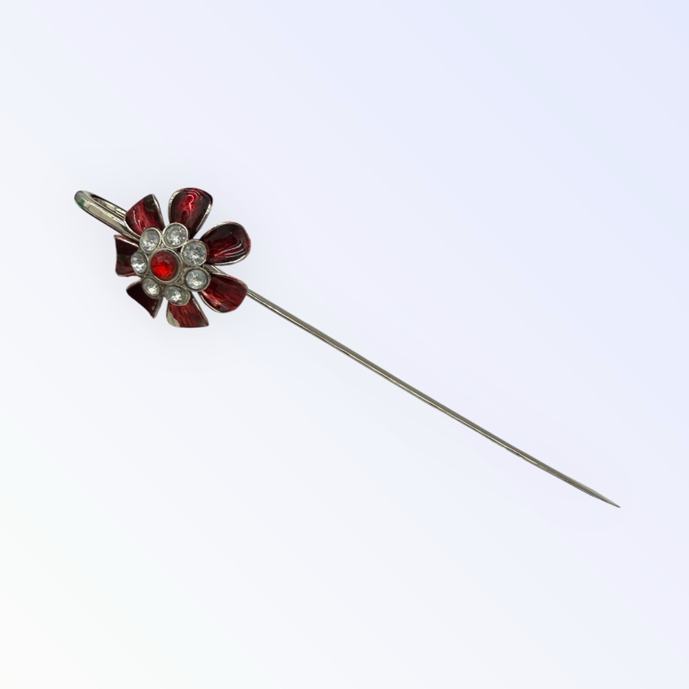 3/$18 Red Enamel Flower Letter Opener- Rhinestone & Enamel on Silver-Tone